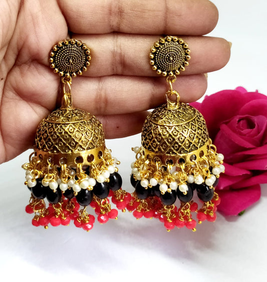 red and black heavy jhumka