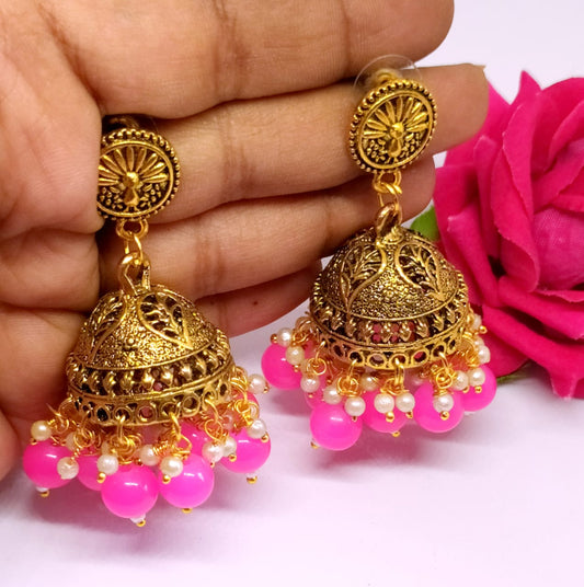 pink heavy jhumka
